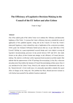 The Efficiency of Legislative Decision-Making in the Council of the EU before and after Lisbon